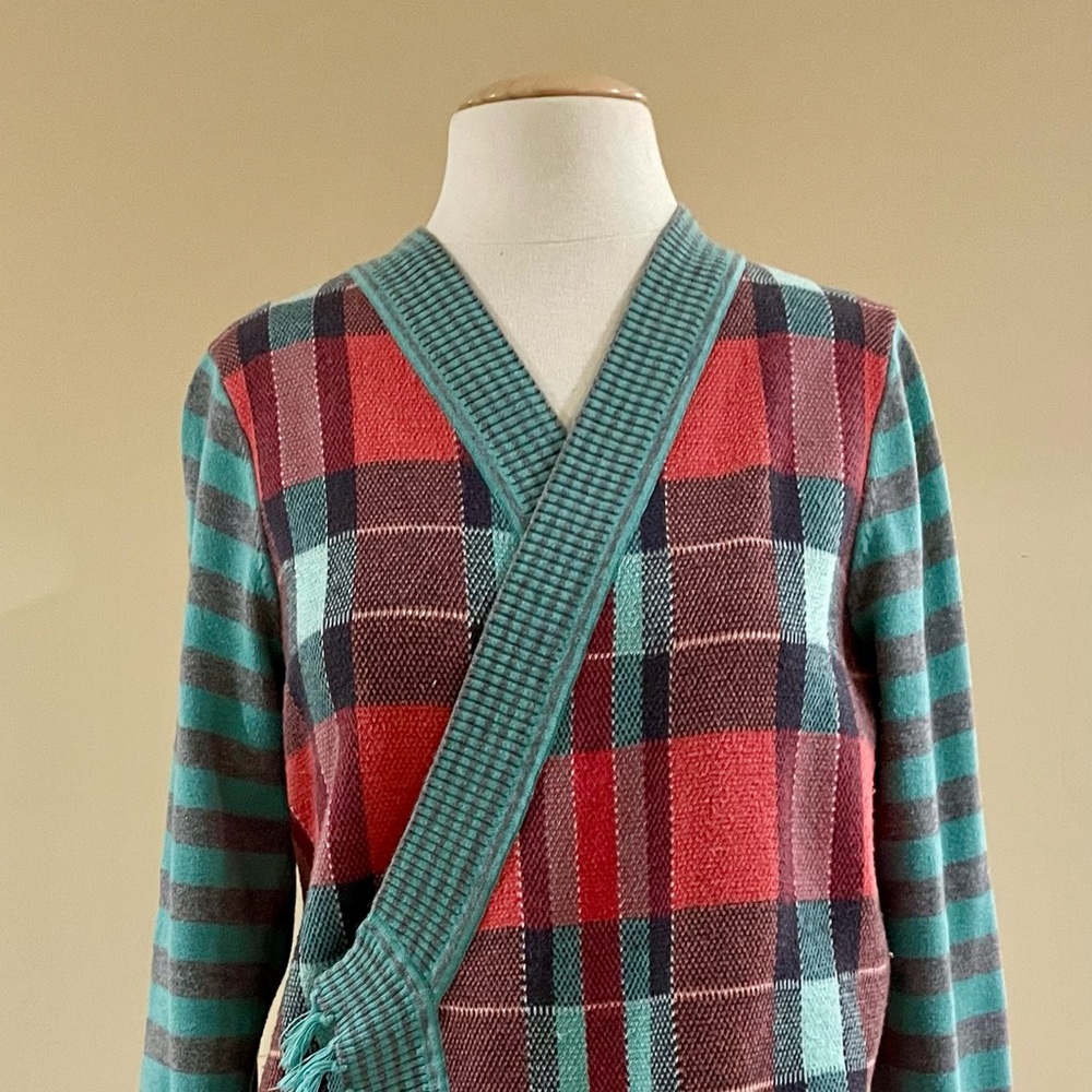 EUC Coral and Gray Matilda Jane Wrap Flannel Sweater Women’s Size